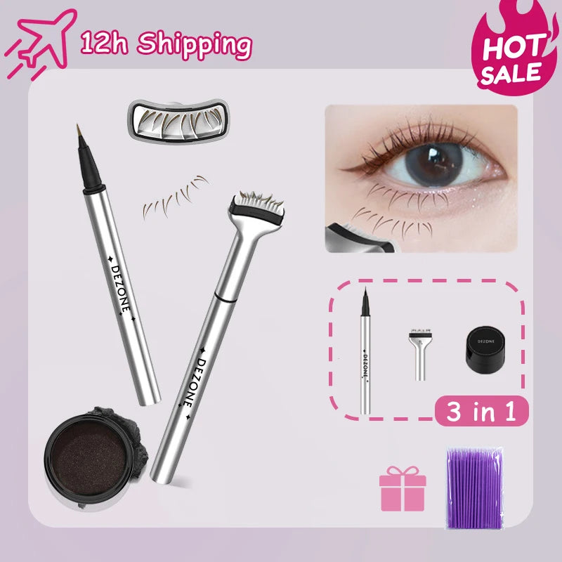 Korean Makeup 3-in-1 Lower Eyelashes Stamp Eyeliner Pen, Water- and Sweatproof