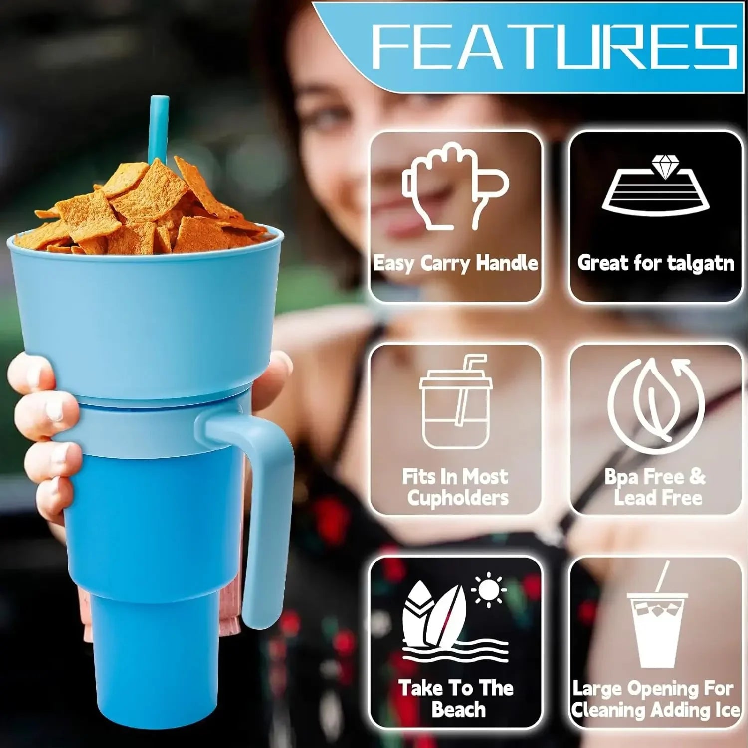 2-in-1 Snack Bowl and Drink Cup with Straw