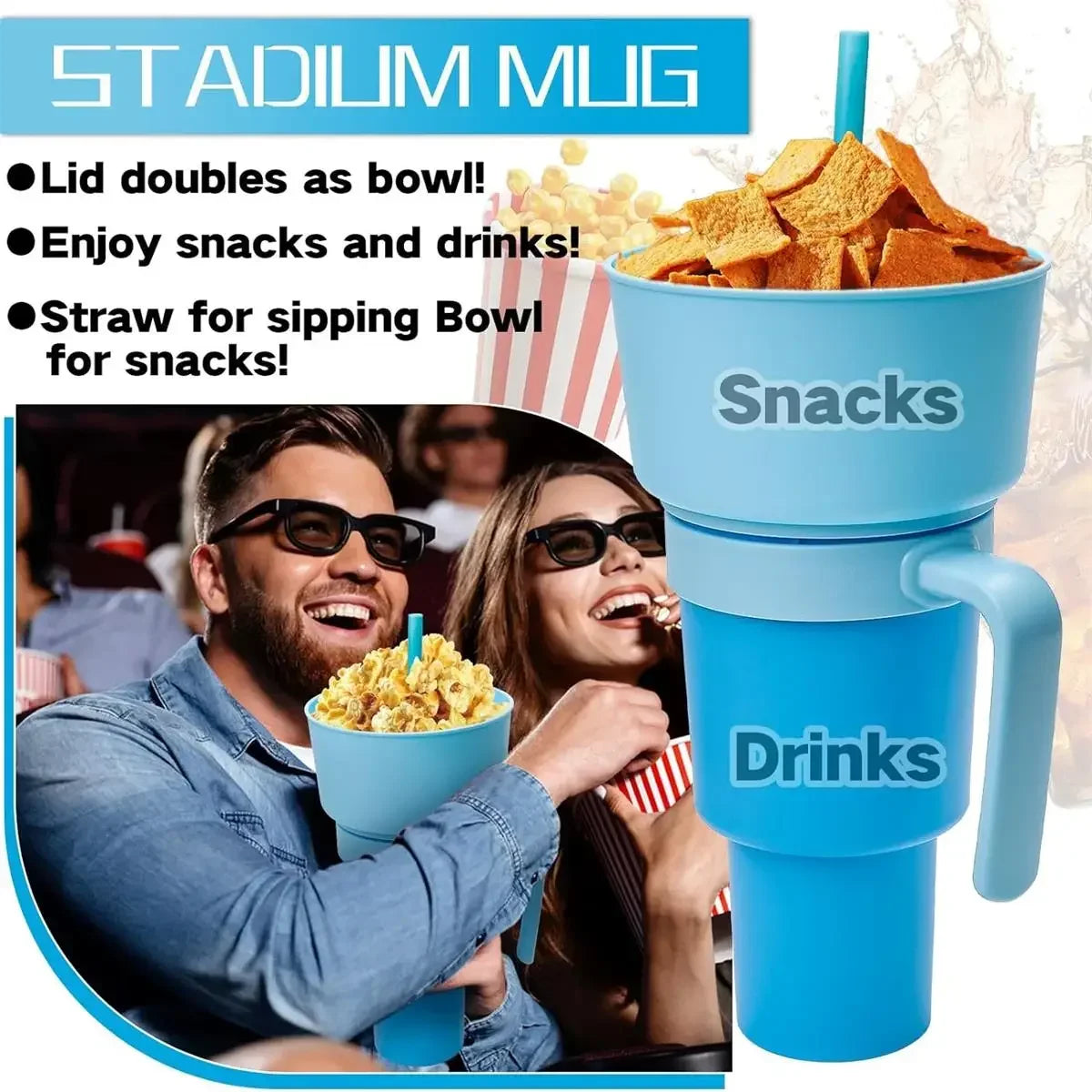 2-in-1 Snack Bowl and Drink Cup with Straw